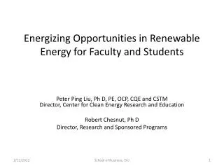 Energizing Opportunities in Renewable Energy for Faculty and Students