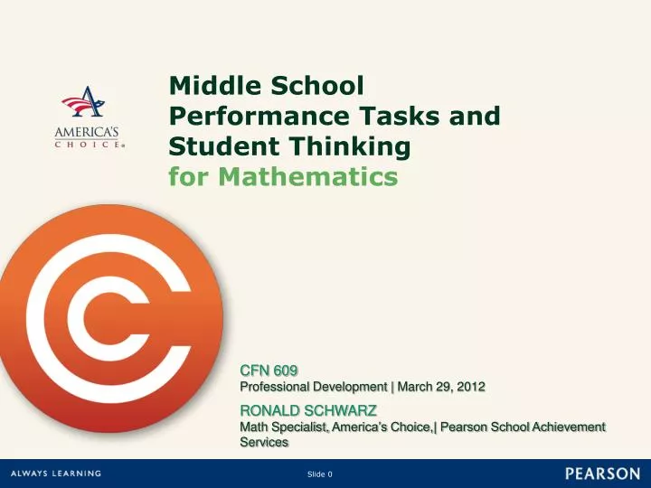 middle school performance tasks and student thinking for mathematics