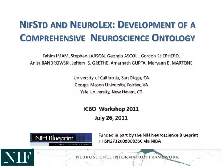 nifstd and neurolex development of a comprehensive neuroscience ontology