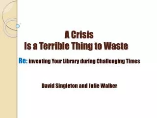 A Crisis Is a Terrible Thing to Waste