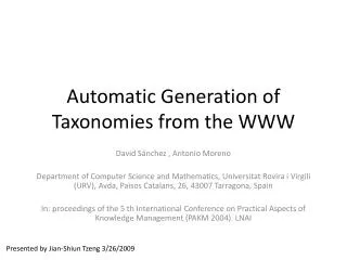 Automatic Generation of Taxonomies from the WWW
