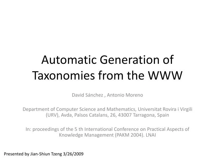 automatic generation of taxonomies from the www