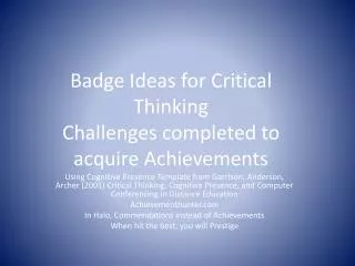 Badge Ideas for Critical Thinking Challenges completed to acquire Achievements