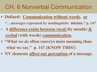 CH. 6 Nonverbal Communication