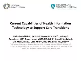 Current Capabilities of Health Information Technology to Support Care Transitions
