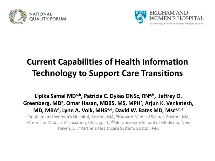 current capabilities of health information technology to support care transitions