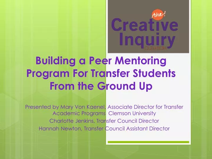 building a peer mentoring program for transfer students from the ground up