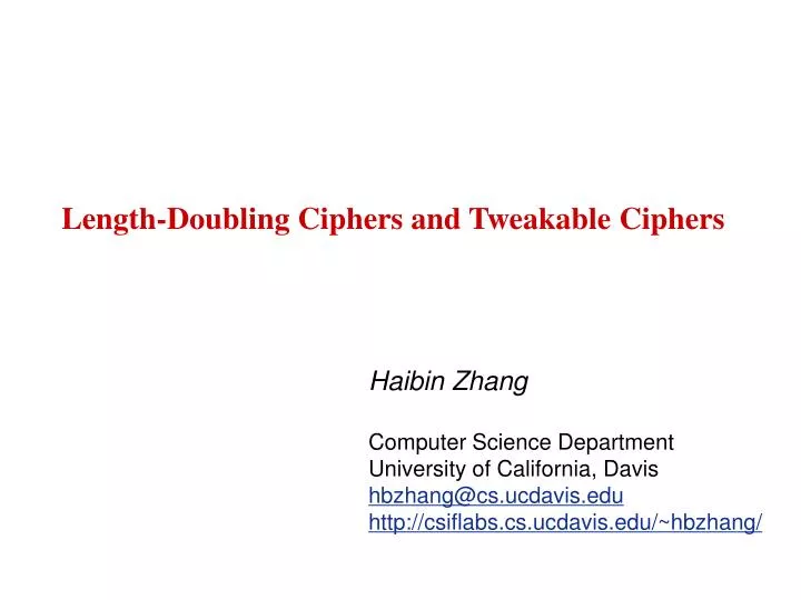 length doubling ciphers and tweakable ciphers