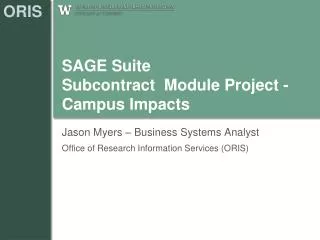 SAGE Suite Subcontract Module Project - Campus Impacts