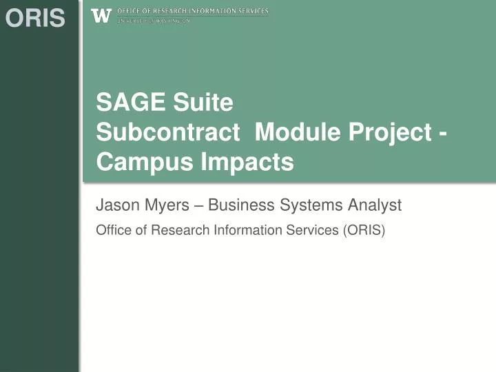 sage suite subcontract module project campus impacts