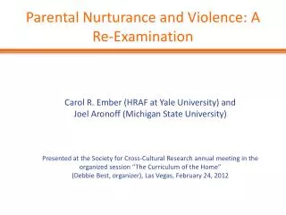 Parental Nurturance and Violence: A Re-Examination