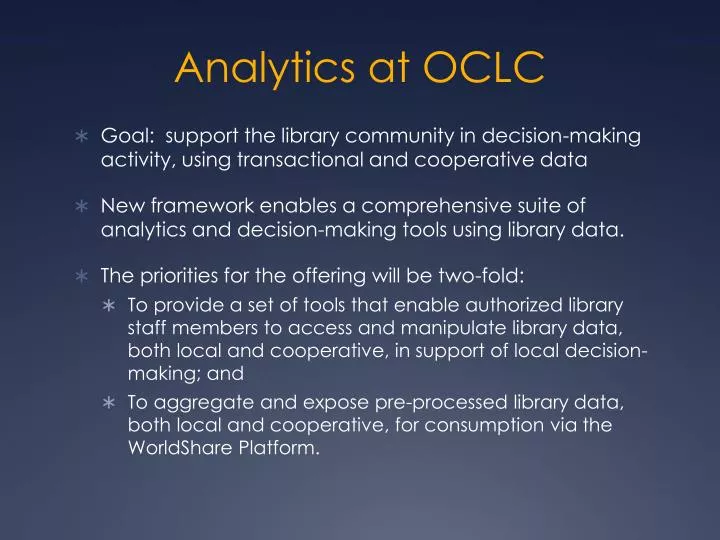analytics at oclc
