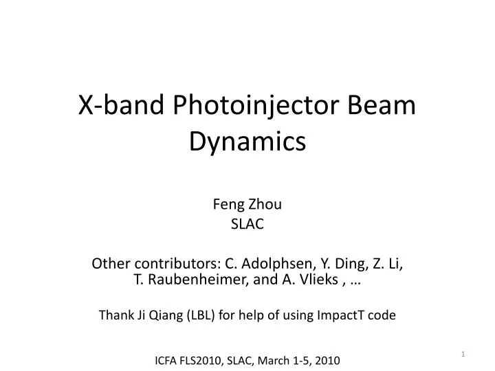 x band photoinjector beam d ynamics