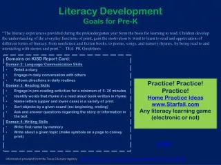 Literacy Development Goals for Pre-K
