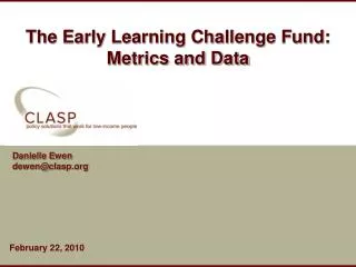 The Early Learning Challenge Fund: Metrics and Data