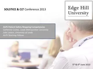 ALPS Patient Safety Mapping Competencies Catherine Coates, Leeds Metropolitan University