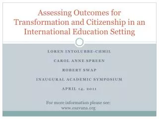 Assessing Outcomes for Transformation and Citizenship in an International Education Setting