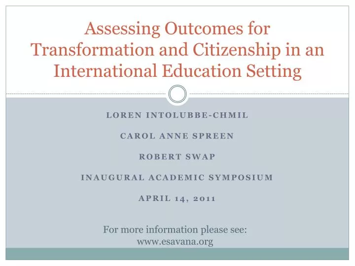 assessing outcomes for transformation and citizenship in an international education setting