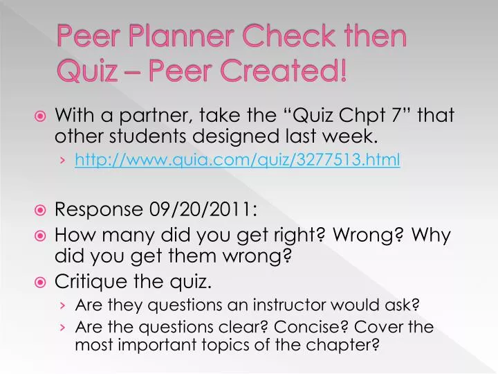 peer planner check then quiz peer created