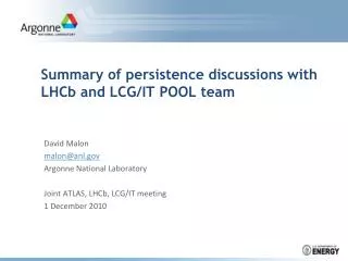 Summary of p ersistence discussions with LHCb and LCG/IT POOL team