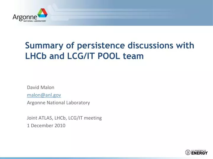 summary of p ersistence discussions with lhcb and lcg it pool team