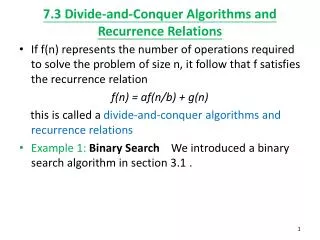 7 3 divide and conquer algorithms and recurrence relations