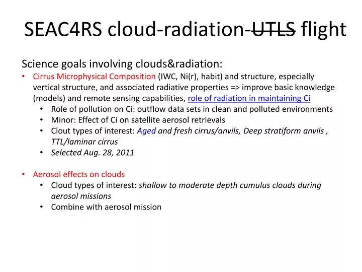 seac4rs cloud radiation utls flight