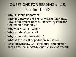 QUESTIONS FOR READING:ch.15, section 1and2