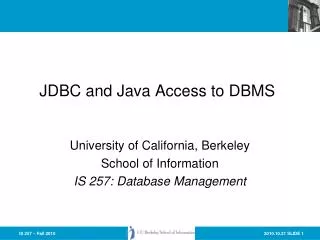 JDBC and Java Access to DBMS