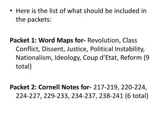 Here is the list of what should be included in the packets: