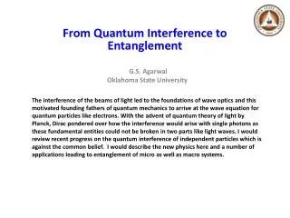 From Quantum Interference to Entanglement