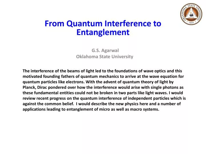 from quantum interference to entanglement