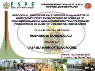 DEPARTAMENTO DE CIENCIAS DE LA VIDA INGENIERÍA EN BIOTECNOLOGÍA