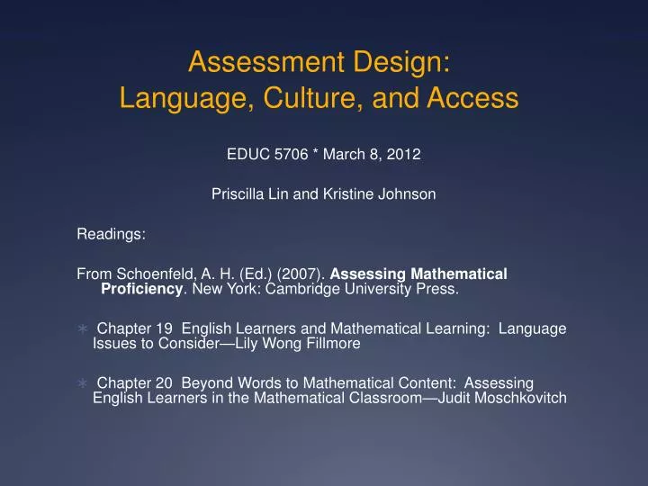 assessment design language culture and access