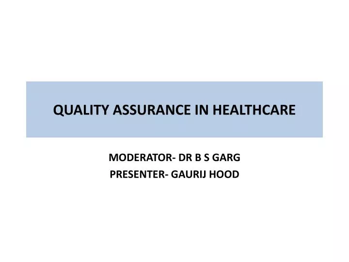 quality assurance in healthcare