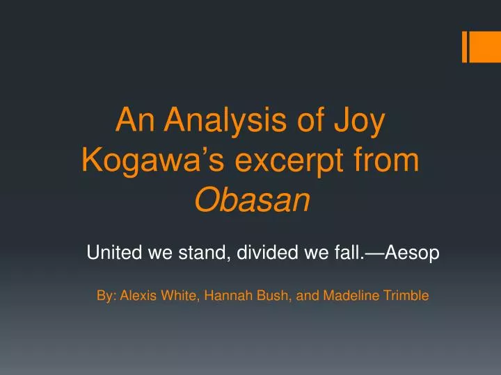 an analysis of joy kogawa s excerpt from obasan