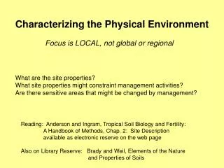 Characterizing the Physical Environment