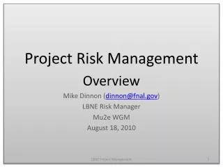 Project Risk Management Overview Mike Dinnon ( dinnon@fnal.gov ) LBNE Risk Manager Mu2e WGM