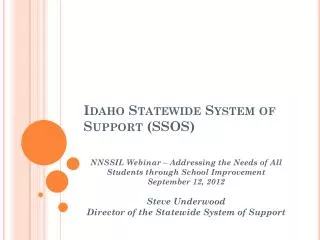 Idaho Statewide System of Support (SSOS)