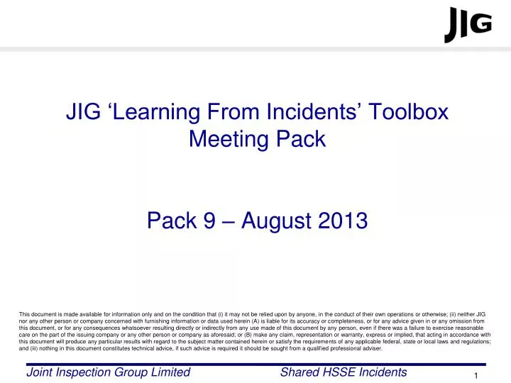 jig learning from incidents toolbox meeting pack pack 9 august 2013