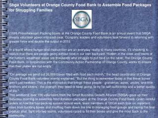 Sbga Volunteers at Orange County Food Bank to Assemble Food