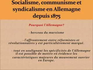 socialisme communisme et syndicalisme en allemagne depuis 1875