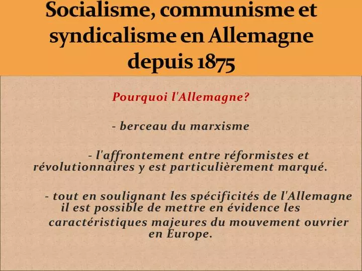 socialisme communisme et syndicalisme en allemagne depuis 1875