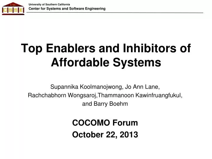 top enablers and inhibitors of affordable systems