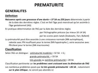 prematurite