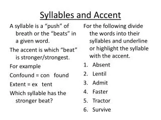 Syllables and Accent