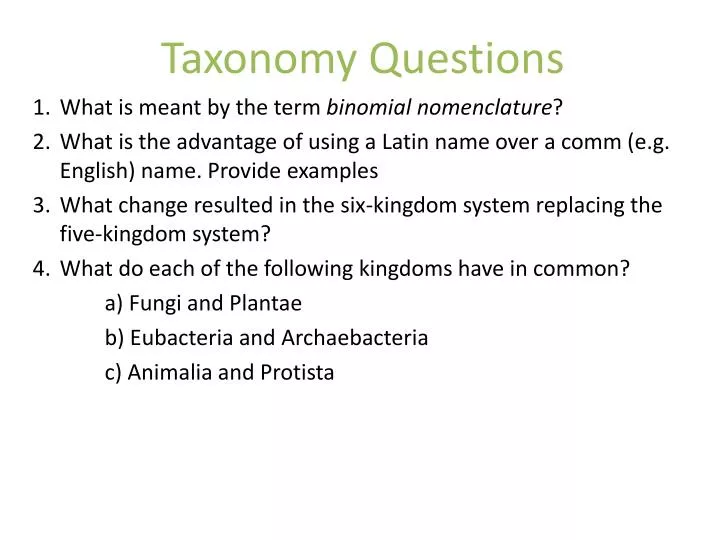 taxonomy questions