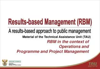 RBM in the context of Operations and Programme and Project Management