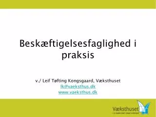 Beskæftigelsesfaglighed i praksis