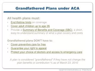 Grandfathered Plans under ACA